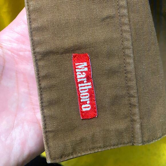 Marlboro Vintage Reversible Long Raincoat Brown Yellow Pockets Zip Closure Sz M - Picture 4 of 14